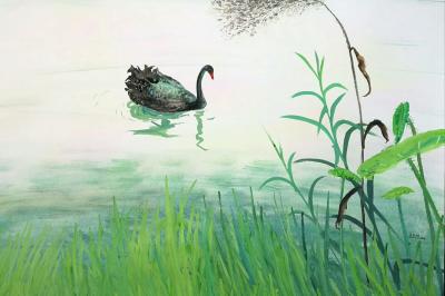 王征明日记-杭州四季风情酒店的佳肴，其生动的天鹅造型与我的水意画对比。【图2】