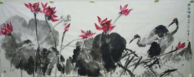 许小雄日记-画木棉花系列之一《春风聚英雄（70公分x240公分）》及荷系列之一《清风秋语（1【图2】