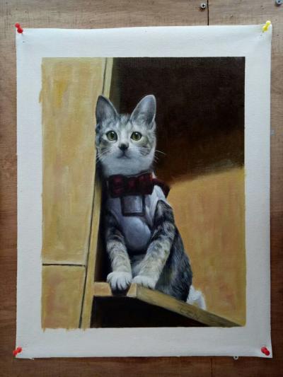 凌振宁日记-油画写实猫~~~“主人，什么时候带我出去玩，在家好无聊啊~”【图2】