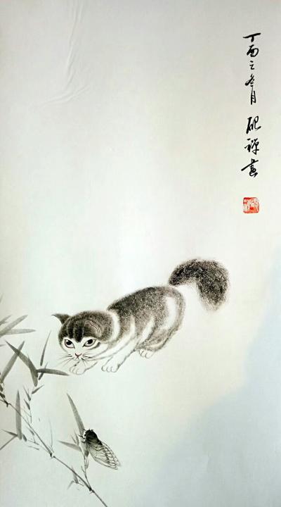 张清永日记-今日完成两幅小清新  国画《猫》《戏蝉图》张清永【图1】