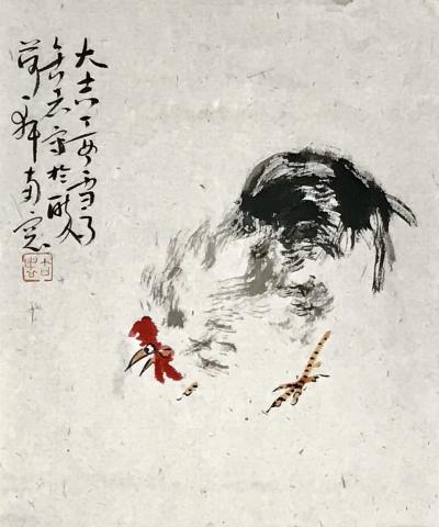 曹金华日记-鸡年快过了，再来两只鸡，以示纪念，国画小品29×25，曹金华【图1】