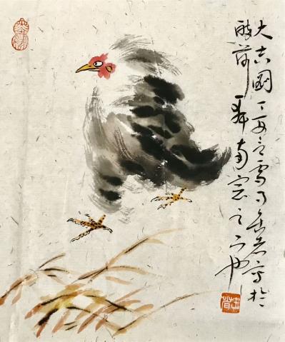 曹金华日记-鸡年快过了，再来两只鸡，以示纪念，国画小品29×25，曹金华【图2】