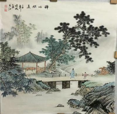 李伟成日记-李伟成国画作品《禅林问道》完稿，四尺斗方，落款发布。【图2】