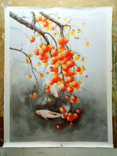 凌振宁日记-凌振宁油画《丰收图》系列作品，“”树叶的离开，不是因为风，而是树的不挽留~~~”【图8】