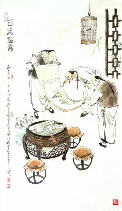 窦世魁日记-中国人物画作品《古画鉴赏》，《赏鸟》，窦世魁【图1】