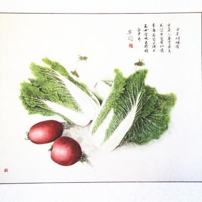 崔英阁日记-崔英阁小作几幅，《白菜萝卜图》，方斗。【图2】