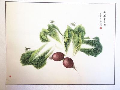 崔英阁日记-崔英阁小作几幅，《白菜萝卜图》，方斗。【图3】