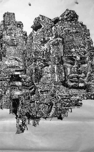 马培童日记-我的最新作品，“一带一路”东盟国家文化交流活动之余，安排前去柬埔寨的吴哥窟参观，【图1】