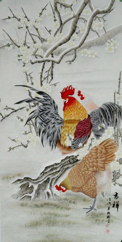 韩梅收藏-四尺整张工笔花鸟画《锦上添花》《繁花似锦》，韩梅作品，欢迎订制。【图3】