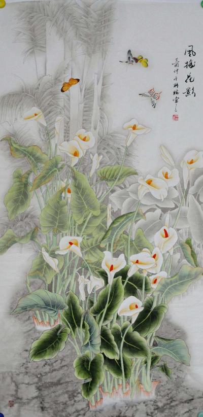 韩梅收藏-四尺整张工笔花鸟画《锦上添花》《繁花似锦》，韩梅作品，欢迎订制。【图4】