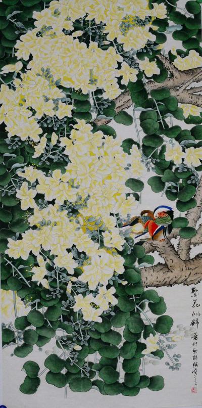 韩梅收藏-四尺整张工笔花鸟画《锦上添花》《繁花似锦》，韩梅作品，欢迎订制。【图5】
