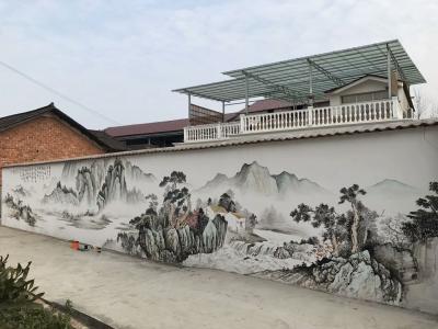 粟盛林收藏-2月11日完工的15米壁画山水。小院围墙如此布景后，感觉就不一样了！贾盛林【图1】