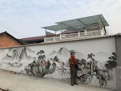 粟盛林收藏-2月11日完工的15米壁画山水。小院围墙如此布景后，感觉就不一样了！贾盛林【图2】