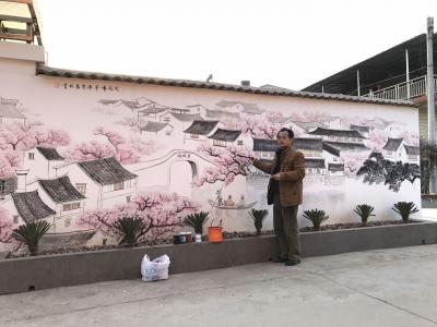 粟盛林收藏-2月13日绘制完毕，8米江南水乡风情壁画，拍照留念。很辛苦，欣慰的是赶在春节前完【图2】