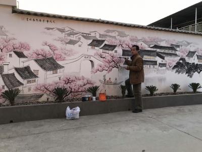 粟盛林收藏-2月13日绘制完毕，8米江南水乡风情壁画，拍照留念。很辛苦，欣慰的是赶在春节前完【图4】