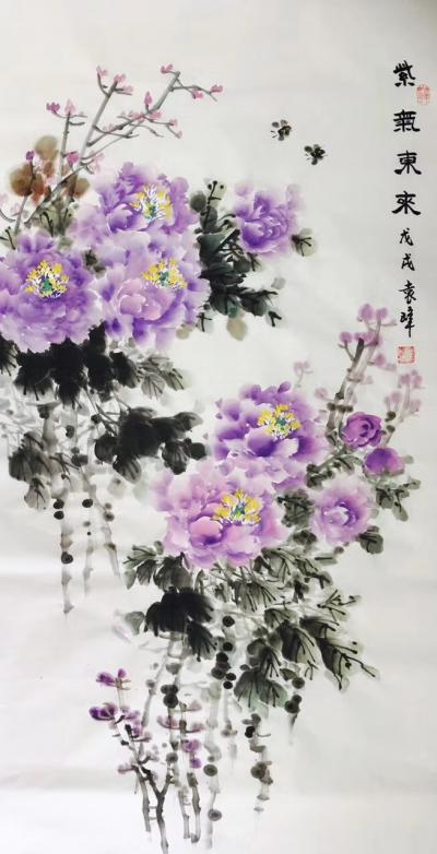 袁峰日记-袁峰国画作品，《花开富贵》、《紫气东来》。【图3】
