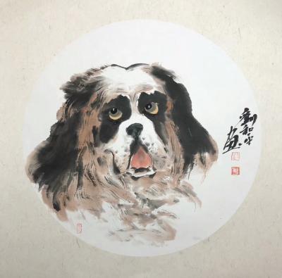 刘和平日记-创作一组狗狗头像小品，国画动物写意，刘和平作【图1】