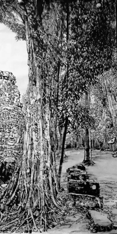 马培童日记-带你走进柬埔寨，我画吴哥窟的大榕树，生命力极强，都生长在石窟上，这里充满了生态之【图1】