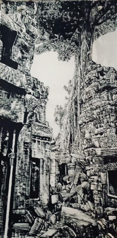 马培童日记-带你走进柬埔寨，我画吴哥窟的大榕树，生命力极强，都生长在石窟上，这里充满了生态之【图2】