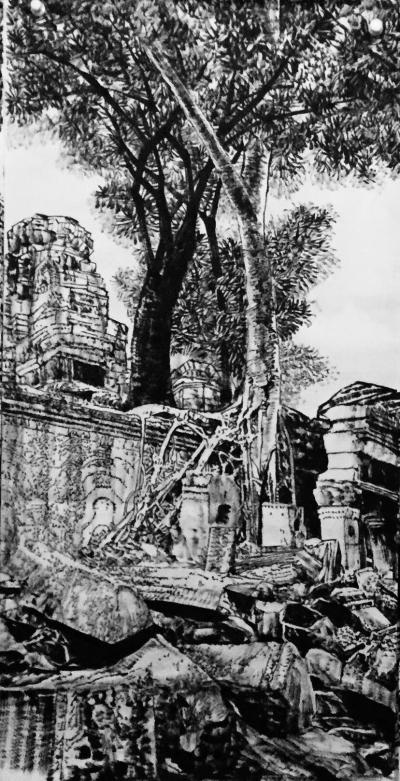 马培童日记-带你走进柬埔寨，我画吴哥窟的大榕树，生命力极强，都生长在石窟上，这里充满了生态之【图7】