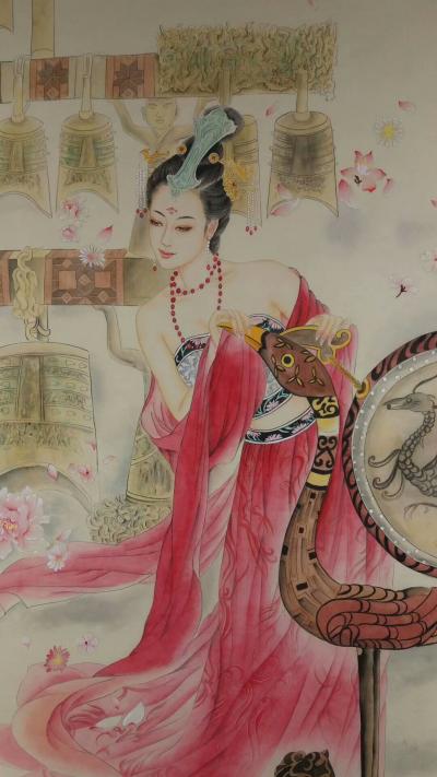 韩梅日记-人物工笔画《古典美女图》，红衣飘飘，肤若凝脂，曲线玲珑，回眸一笑百媚生。
韩梅【图2】