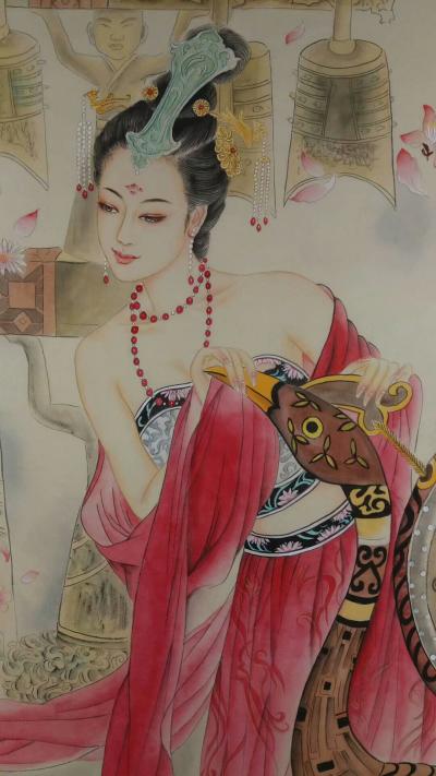 韩梅日记-人物工笔画《古典美女图》，红衣飘飘，肤若凝脂，曲线玲珑，回眸一笑百媚生。
韩梅【图3】