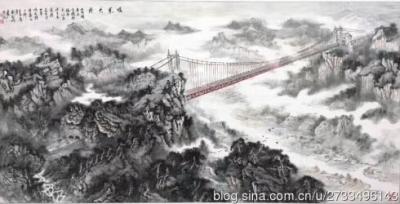 刘应雄日记-国画《矮寨大桥》
2012年，创下四个世界第一的湖南矮寨大桥正式通車，画家刘应【图3】