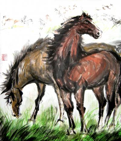 潘宁秋日记-我的国画马系列《风调雨顺，骏逸祥和。》
六尺整张【图4】