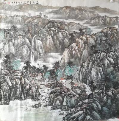 马海伟日记-国画《一湖清音半山云》，八尺斗方（124*124），马海伟【图2】