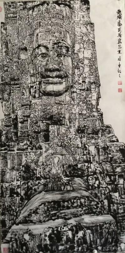 马培童日记-三，创作高棉的微笑，用焦墨画石窟佛像，喜，怒，哀，乐，是以点，线，面，主体构成的【图4】