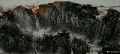 于立江日记-国画山水新作《紫气绕春山》刚完成
，尺寸248cm x 108cm，于立江【图1】