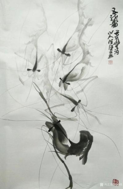 胡小炜（润德）日记-国画《墨虾》，46×69cm
胡小炜国画作品【图2】