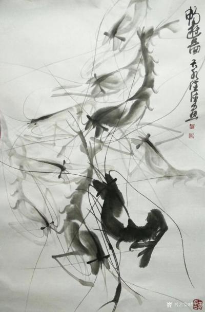 胡小炜（润德）日记-国画《墨虾》，46×69cm
胡小炜国画作品【图5】