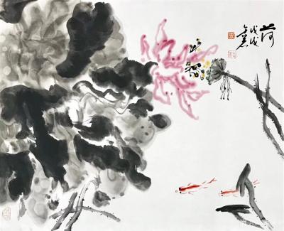 曹金华日记-曹金华国画作品，《荷》59×48cm【图1】
