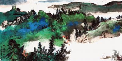 张近生日记-国画《千岛湖之晨》，（136x70cm）
张近生【图1】