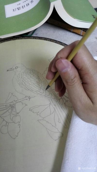安士胜日记-正在绘制工笔花鸟扇面一幅，夜半春深意正浓，手太慢，效率太低，这样下去画好一张大画【图2】
