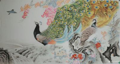 韩梅日记-工笔花鸟画孔雀系列作品《富贵吉祥》，四尺整张，今年新作，喜欢的可订制。
韩梅作【图2】