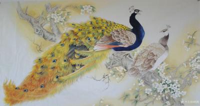 韩梅日记-工笔花鸟画孔雀系列作品《富贵吉祥》，四尺整张，今年新作，喜欢的可订制。
韩梅作【图3】