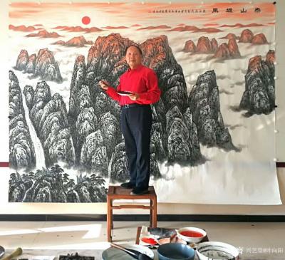 叶向阳日记-翰墨颂中华:《泰山雄风》。近日在元汉大厦用了一周时间精心创作完成此画。并赋诗一首【图5】