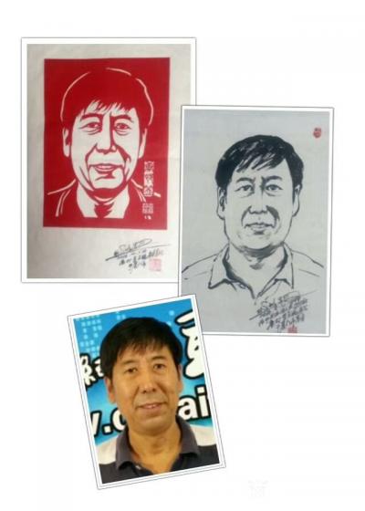 洪志标日记-我为北京《中国和谐之声》杂志在总编康村笠创作的肖像速写和剪纸作品。【图1】