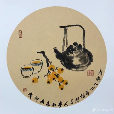 石梦松日记-画了两幅茶壶小品，《清味入心自怡然》《人生有味是清欢》枇杷，止咳润肺，清茶一壶，【图1】
