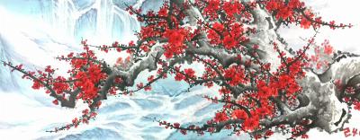 刘慧敏日记-国画梅花三幅《寒梅傲雪》，追求唯美，尺寸39*140cm。喜欢可订制【图1】