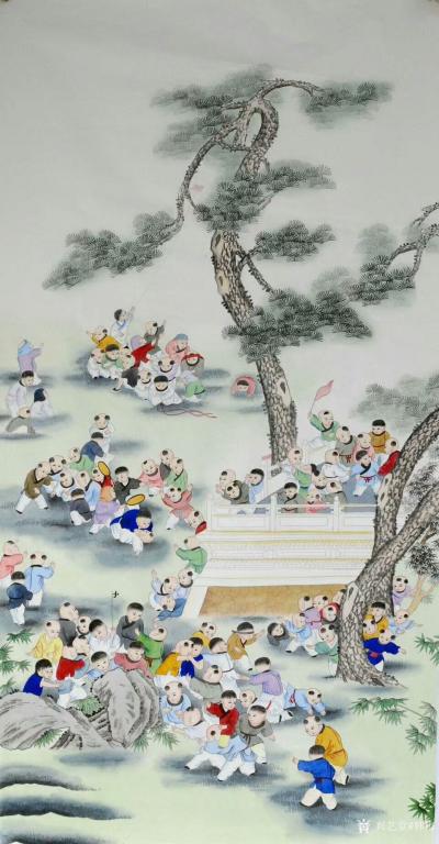 韩梅日记-六一儿童节看到小朋友们快乐的情景，有感创作的国画《童趣图》，敬请欣赏。【图1】