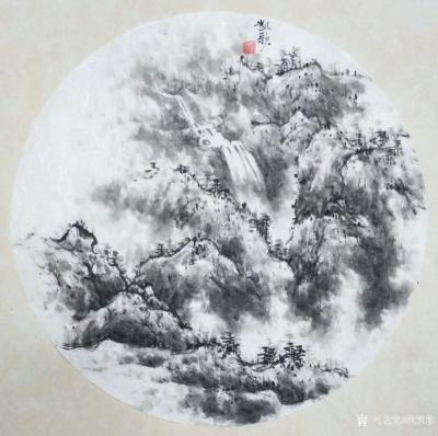 欧凯歌日记-近期国画山水画9張《翠岭飞瀑图》，《瀑舞云飞》《清江帆影》，其中第5、6張直徑4【图4】