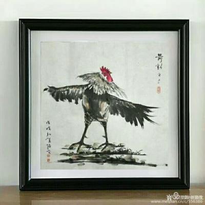 刘协文日记-创作的国画风格战斗鸡《舞动奇迹》装裱效果图，发与大家欣赏。【图2】