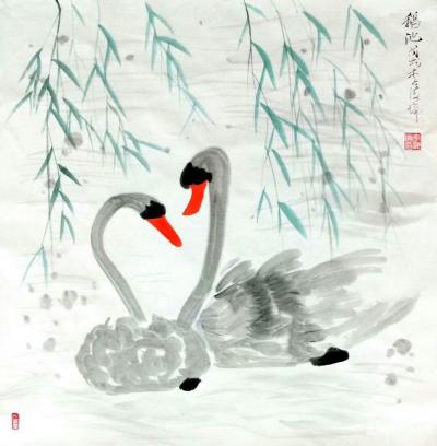 李牧日记-国画写意动物画鹅系列：《私语》，《天鹅湖》
  有梦想就有行动力！万一。。。癞【图2】