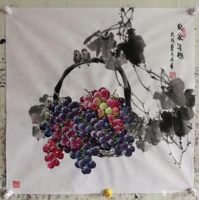 韩宗华日记-天热吃水果最爽，鲜艳欲滴又大又红的葡萄，尽情品尝。国画《农家情趣》，《硕果飘香》【图4】