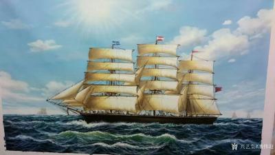 潘伟迎日记-客户订制的油画作品，四幅航海帆船，喜欢的可以洽谈订制【图3】