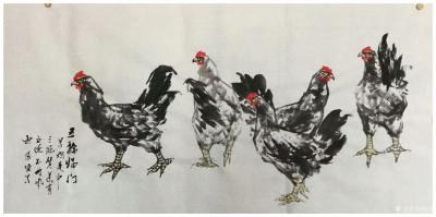 张健日记-《两雏唧唧随母后，呼之不前不停口》《一唱雄鸡天下白》，国画鸡系列作品。【图3】