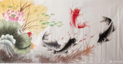 石海博日记-工笔画《连年有余》系列三幅，尺寸68×138cm，喜欢的朋友私聊我【图3】